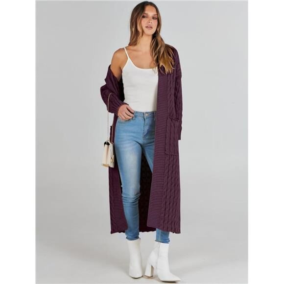 Womens Long Cardigan Sweaters Trendy plum - Picture 5 of 5
